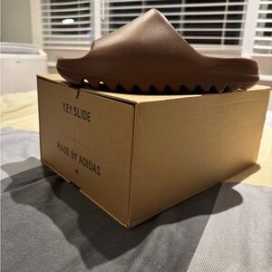 flax brown yeezy slides